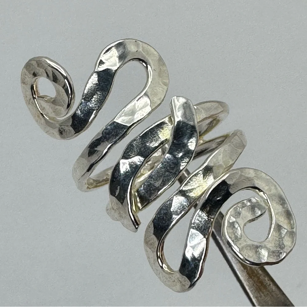 Vintage Mexico Silver Overlay Art Deco Hammered Finish Statement Ring Size 8